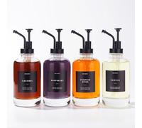 Distributore di Sciroppo Molimoli per Bar, Bottiglia di Sciroppo in Vetro con Pompa, 16,9 oz 500 ml, Set di 4, Distributore con Pompa Nero Migliorata