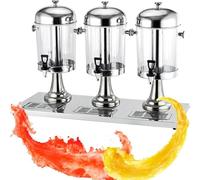 Distributore Di Succhi Commerciale, Acciaio Inossidabile Con Design In Vetro Trasparente For Servire Bevande Self-service A Feste, Eventi E Ristoranti, GRANDE CAPACITÀ(Silver,ThreeBarrels/24L)