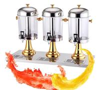 Distributore Di Succhi Commerciale, Acciaio Inossidabile Con Design In Vetro Trasparente For Servire Bevande Self-service A Feste, Eventi E Ristoranti, GRANDE CAPACITÀ(Gold,ThreeBarrels/24L)