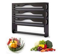 Distributore e taglierina per fogli di alluminio, distributore di pellicola 5 in 1 con taglierina, organizer in bambù da parete per rotoli da 12'', pellicola trasparente e soluzione per la c