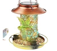 Distributore per uccelli a energia solare, mangiatoia per uccelli in metallo, casetta per uccelli per esterni con luce LED - Lanterna solare da giardino, decorazione paesaggistica per balcone, parco