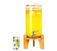 Distributori di Bevande da 2 galloni per Feste, Grande Macchina per Bevande in Vetro con Supporto in Legno e Rubinetto, Cilindro per succhi di qualità per Bar, Barbecue, Picnic (Un