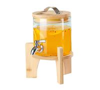Distributori di Bevande da 2 galloni per Feste, Grande Macchina per Bevande in Vetro con Supporto in Legno e Rubinetto, Cilindro per succhi di qualità per Bar, Barbecue, Picnic (Un