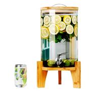 Distributori di bevande in vetro per feste con supporto, Distributore d'acqua in vetro con rubinetto in acciaio inox, coperchio in bambù, a prova di perdite, ideale per succhi, tè,10L