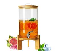 Distributori di bevande in vetro per feste con supporto, Distributore d'acqua in vetro con rubinetto in acciaio inox, coperchio in bambù, a prova di perdite, ideale per succhi, tè,7.5L