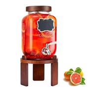 Distributori di bevande in vetro per feste, Distributore di bevande in vetro con supporto in legno, Rubinetto ed etichette in acciaio inox Ideale per limonata, succo, tè,8L