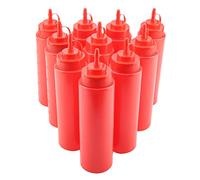 Distribuzione di condimenti Set 10 pezzi da 720 ml di salsa di plastica olio bottiglie di aceto con ugello stretto per il ristorante cucina catering eco -amichevole giallo bianco (Rosso)