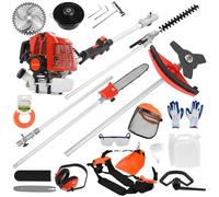 Distruggi-erbacce a gas, 52 cm³, diserbante a 2 tempi, strumento multifunzione 5 in 1, tagliasiepi a gas, tagliasiepi a gas, decespugliatore, motosega con rosso