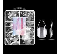 Ditran Unghie finte a mandorla media, 10 misure, 240 pezzi, trasparenti, preformate, semi-opache, copertura completa, in acrilico morbido, unghie finte a pressione per extension per unghie, manicure