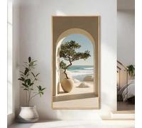 Dittelle Quadro moderno minimalista con vista sull'oceano, arco e pianta in vaso - Adatto per camera da letto e ufficio - Neutro (45x90 cm/Senza cornice)