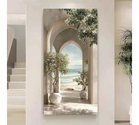 Dittelle Quadro su tela moderno con arco sulla spiaggia, paesaggio marino mediterraneo con luci e ombre per la decorazione del soggiorno (70x140 cm/senza cornice)