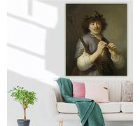 Dittelle 《Rembrandt come pastore con bastone e flauto》Govert Flinck Dipinto ad olio su tela Opera d'arte Sfondo Decorazioni per la casa Stampe su tela 50x70cm Senza cornice