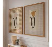 Dittico di quadri stampati motivo vichy e floreale 73×93 cm