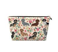 DITXIT Gudetama - Trousse da viaggio per cosmetici, con cerniera, portamonete, per donne e ragazze, idea regalo, Stampa con bassotti e fiori rosa, Taglia unica