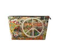 DITXIT Gudetama - Trousse da viaggio per cosmetici, con cerniera, portamonete, per donne e ragazze, idea regalo, Rettangolo segno della pace Graffiti All You Need Is Love, Taglia unica