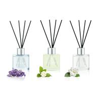 DIUFJAG Profumatore per Ambienti 3 Pack 50ml Lavanda Geranio/Gelsomino tè Bianco/Gardenia,Diffusore Profumo Ambiente con 12 Bastoncini,Reed Diffuser per Bagno,Appartamento,Decorazione della Casa