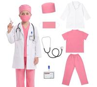 DiULi 7 Pezzi Costume da Dottore per Bambini Halloween, Set Rosa-140 | Set di Gioco del Dottoressa, Giocattolo Educativo Gioco del Dottore, Gioco di Ruolo, Carnevale, Halloween, Cosplay