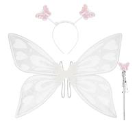 DiULi Ali di Farfalla, 3 Pezzi Ali Fata con Cerchietto da Farfalla e Bacchette di Farfalla, per Adulti e Bambini, per Carnevale Halloween Natale Gioco di Ruolo Festa, Bianco