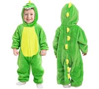 DiULi Costume da Dinosauro per Bambino Unisex, Costume da Animale con Cappuccio per Bambino, Tuta Sindacale in Flanella, Costume da Dinosauro, Verde, Taglia 100