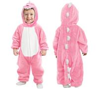 DiULi Costume da Dinosauro per Bambino Unisex, Costume da Animale con Cappuccio per Bambino, Tuta Sindacale in Flanella, Costume da Dinosauro, Rosa, Taglia 110