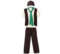 DiULi Costume da pauper vittoriano per bambini, set da 5 pezzi, costume in stile vittoriano, con gilet, pantaloni, cappello, sciarpa, spazzacamino, costume di Halloween per bambini, 4-12 anni