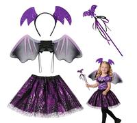 DiULi Costume da Strega per Bambina, Set da Strega da 3 Pezzi con Gonna di Tulle Cappello Strega Scopa, Costume da Strega di Halloween per Feste, Cosplay e Halloween