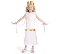 DiULi Costume Dea Greca per Bambina, White & Gold Girls Grecian Costume Set con Copricapo Dorato, Compleanni e Party, Abito Storico Bambina, Taglia 110