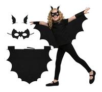 DiULi Costume Pipistrello Bambini, 4 Pezzi Halloween Costume da Pipistrello con Mantello, Maschera da Pipistrello e Copricapo, per Carnevale Vampire Cosplay Ragazzi Ragazze, 140