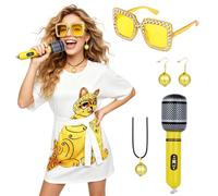 DiULi Kit di 7 Accessori per Costumi Abba Donna Vintage Anni '70, Giallo-XL