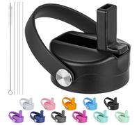 Diumepo Coperchio con cannuccia per borraccia Hydro Flask da 12 16 18 20 32 1134 g a bocca larga, tappo superiore di ricambio con cannucce e pennello, senza BPA (nero)