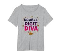 Diva a Due cifre: Celebrazione della Regina del decimo Compleanno Maglietta, Donna Plus-Size, Grigio Melange, 1X
