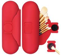 DivaDwell Depot Porta pennelli da trucco in silicone, da viaggio, con fibbia magnetica anti-caduta, grande capacità, portatile, morbida e alla moda, 1 nastro rosso solido, Borsa cosmetica da viaggio