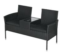 Divanetto per Esterni 2 Posti con Tavolino da Caffè 137x59x82 cm in Acciaio e Rattan PE Nero