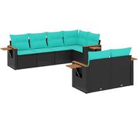 vidaXL Set Divani da Giardino 7 pz con Cuscini Nero in Polyrattan