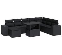DIVANI DA GIARDINO VIDAXL 9 pz con Cuscini Nero in Polyrattan - 3326846