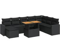 DIVANI DA GIARDINO VIDAXL 9 pz con Cuscini Nero in Polyrattan - 3327072