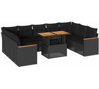 DIVANI DA GIARDINO VIDAXL Set da 10 pz con Cuscini Nero in Polyrattan Acacia - 3327527