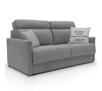 DIVANI STORE - Divano Letto Matrimoniale 156 cm Con Schienale Alto in Tessuto - MARGOT Con Materasso 120x197 cm - Artigianale - Grigio