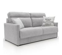DIVANI STORE - Divano Letto Matrimoniale 196 cm con Schienale Alto in Tessuto - dire Divano Letto MARGOT Materasso 160x197 cm - Artigianale - Grigio Chiaro