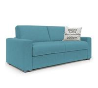 DIVANI STORE - Divano Letto Matrimoniale 200 cm in Tessuto Impermeabile - Materasso 140x197 cm e H20 cm - Artigianale Azzurro