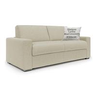 DIVANI STORE - Divano Letto Matrimoniale 220 cm in Tessuto Impermeabile - Materasso 160x197 cm e H20 cm - Artigianale Beige