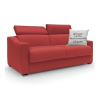 DIVANI STORE - Divano Letto Matrimoniale AMBER 171 cm in Tessuto Smacchiabile - Materasso 120x197 cm e h.18 cm - Artigianale - Rosso