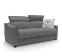 DIVANI STORE - Divano Letto Matrimoniale AMBER 191 cm in Tessuto Smacchiabile - Materasso 140x197 cm e h.18 cm - Artigianale - Antracite