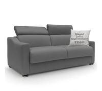 DIVANI STORE - Divano Letto Matrimoniale AMBER 211 cm in Tessuto Smacchiabile - Materasso 160x197 cm e h.18 cm - Artigianale - Antracite