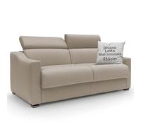 Divani Store - Divano Letto Matrimoniale Amber 211 cm in Tessuto Smacchiabile - Materasso 160x197 cm h.18 cm - Artigianale Beige