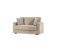 DIVANO 2 POSTI CON CASSETTONE CONTENITORE TESSUTO BEIGE 155x80x87 CM CUSCINI