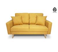 SAMIRA Divano 2 posti con piedi in legno mod. Cloe (Tessuto vellutato, Giallo)