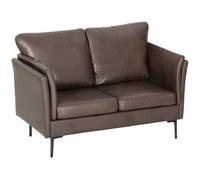 Divano 2 Posti Design Minimal 137x72x88 cm con Imbottitura Spessa in Poliestere Effetto Pelle Marrone Scuro