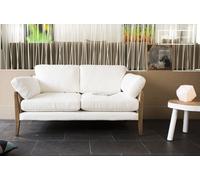 Divano 2 posti in lino bianco, stile scandinavo, 167x91x83 cm, design vintage e naturale