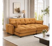Divano 2 Posti in Velluto a Coste con USB, Giallo Senape, 224x140x81 cm